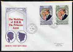 St Vincent 1973 Royal Wedding set of 2 on illustrated cover with first day cancel, stamps on , stamps on  stamps on royalty    anne & mark