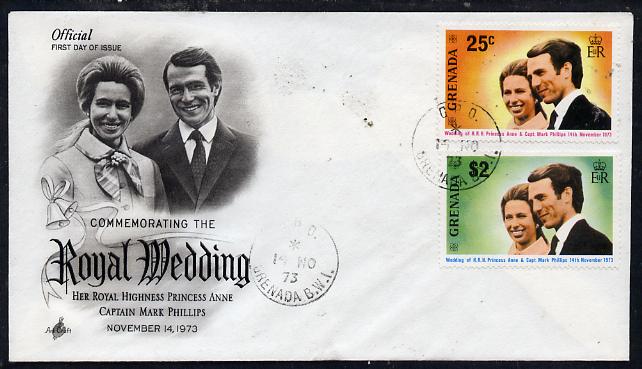 Grenada 1973 Royal Wedding set of 2 on illustrated cover with first day cancel, stamps on , stamps on  stamps on royalty, stamps on  stamps on anne, stamps on  stamps on mark