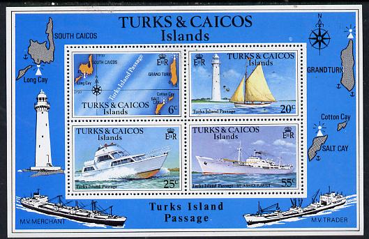 Turks & Caicos Islands 1978 Turks Island Passage m/sheet with watermark unmounted mint, SG MS 493B, stamps on , stamps on  stamps on ships      lighthouses      maps