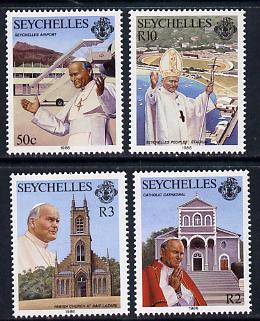 Seychelles 1986 Visit of Pope John Paul set of 4 unmounted mint, SG 654-57*, stamps on , stamps on  stamps on personalities, stamps on  stamps on religion, stamps on  stamps on churches, stamps on  stamps on pope