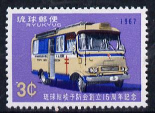 Ryukyu Islands 1967 15th Anniversary of Anti TB  Association (Mobile Clinic) unmounted mint, SG 198*, stamps on medical    ambulance    tb     diseases