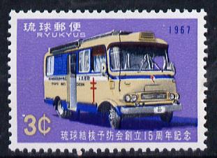 Ryukyu Islands 1967 15th Anniversary of Anti TB  Association (Mobile Clinic) unmounted mint, SG 198*, stamps on , stamps on  stamps on medical    ambulance    tb     diseases