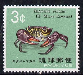 Ryukyu Islands 1968 Crabs (3c Baptozius vinosus) unmounted mint SG 210*, stamps on marine-life