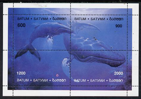 Batum 1994 Whales perf composite sheetlet containing complete set of 4 values unmounted mint, stamps on animals    marine-life      whales