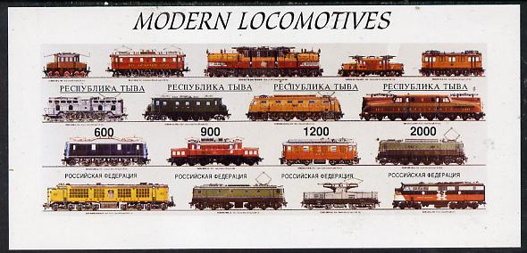 Touva 1997 Modern Locomotives #1 imperf sheetlet containing complete set of 4 values unmounted mint, stamps on , stamps on  stamps on railways