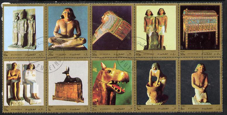 Fujeira 1972 Treasures of Egyptology set of 10 cto used (Mi 1229-38A) , stamps on egyptology, stamps on history, stamps on tourism