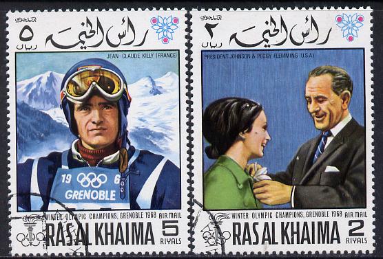 Ras Al Khaima 1968 Grenoble Winter Olympics perf set of 2 cto used, Mi 345A-346A*, stamps on , stamps on  stamps on olympics  sport