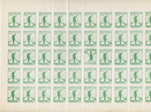 Spain - Civil War Propaganda Issue for Lugo inscribed 'Pro-Combatientes' 10c green in complete folded sheet of 50 (Soldier against sunset) with error 'inverted stamp' (row 3 stamp 6) without gum as issued, stamps on militaria