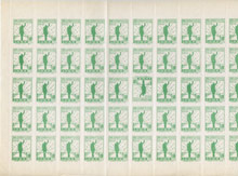 Spain - Civil War Propaganda Issue for Lugo inscribed 'Pro-Combatientes' 10c green in complete folded sheet of 50 (Soldier against sunset) with error 'inverted stamp' (row 3 stamp 6) without gum as issued, stamps on , stamps on  stamps on militaria