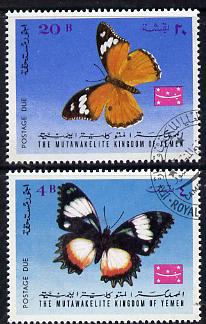 Yemen - Royalist 1968 Postage Due set of 2 Butterflies (4B & 20B)) cto used, Mi 451 & 453*, stamps on butterflies