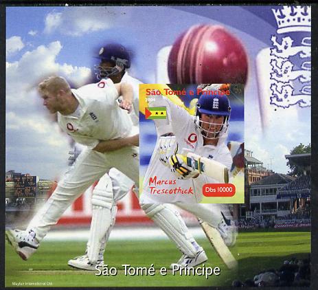 St Thomas & Prince Islands 2004 Cricket - Marcus Trescothick imperf souvenir sheet unmounted mint. Note this item is privately produced and is offered purely on its thema..., stamps on sport, stamps on cricket