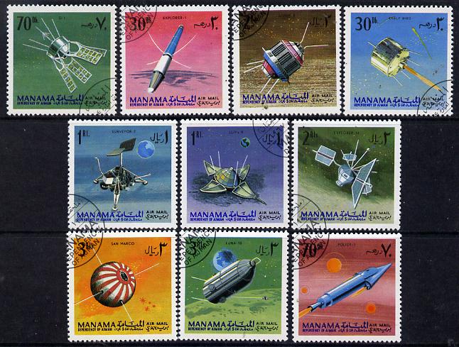 Manama 1968 Satellites & Spacecraft set of 10 cto used (Mi 87-96A), stamps on communications    space
