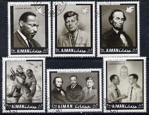 Ajman 1968 Human Rights (Kennedy, Lincoln & Martin Luther King) perf set of 6 cto used (Mi 289-94A) 