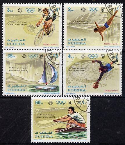 Fujeira 1971 Munich Olympics set of 5 cto used (Mi 748-52A) , stamps on sport    rowing    football   bicycles    sailing    diving       yachts    olympics
