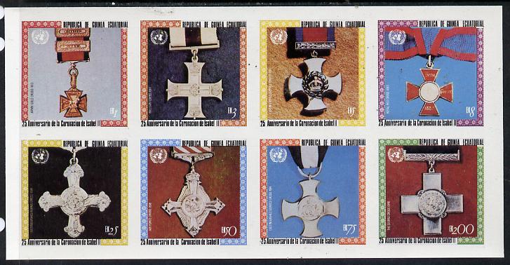 Equatorial Guinea 1978 Coronation 25th Anniversary (Medals) imperf set of 8 (Mi 1386-93B) unmounted mint, stamps on , stamps on  stamps on militaria    royalty     coronation      medals    red cross    victoria cross