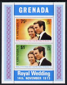 Grenada 1973 Royal Wedding m/sheet unmounted mint, SG MS 584, stamps on , stamps on  stamps on royalty, stamps on  stamps on anne, stamps on  stamps on mark