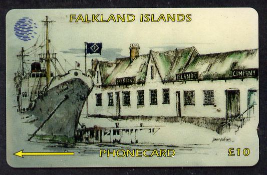 Telephone Card - Falkland Islands 10 'phone card showing the 'Darwin' in harbour, stamps on ships    harbours, stamps on darwin