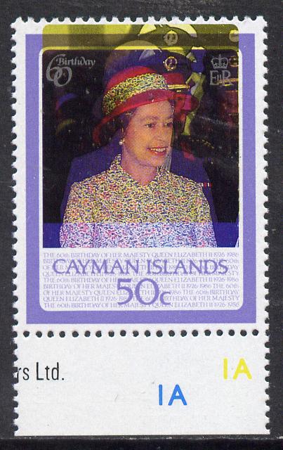 Cayman Islands 1986 Queen's 60th Birthday 50c with spectacular 3mm upward shift of yellow unmounted mint, stamps on , stamps on  stamps on royalty    60th birthday