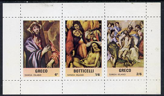 Sanda Island 1968 Easter, Religious Paintings m/sheet containing set of 3 (rouletted) unmounted mint