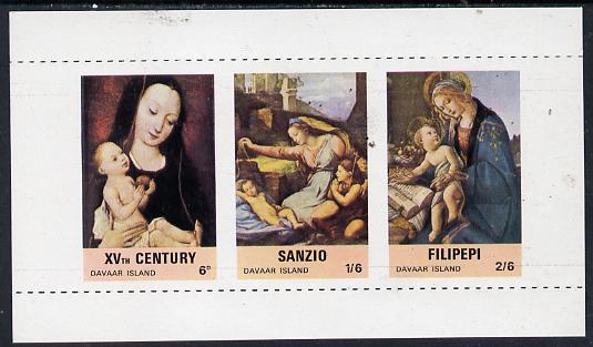 Davaar Island 1968 Christmas, Religious Paintings m/sheet containing set of 3 (vertical roulettes omitted) unmounted mint, stamps on , stamps on  stamps on arts     christmas