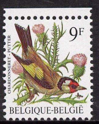 Belgium 1985-90 Birds #1 Goldfinch 9f unmounted mint, SG 2853*, stamps on birds