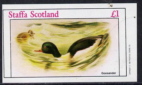 Staffa 1982 Goosander imperf souvenir sheet (£1 value) unmounted mint, stamps on birds, stamps on ducks, stamps on goosander