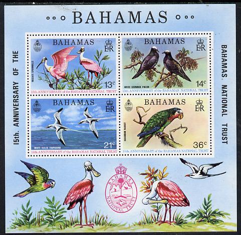 Bahamas 1974 15th Anniversary of National Trust - Birds perf m/sheet unmounted mint, SG MS 433, stamps on national parks, stamps on parks, stamps on birds