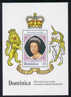 Dominica 1978 Coronation 25th Anniversary m/sheet unmounted mint, SG MS 615, stamps on , stamps on  stamps on royalty, stamps on  stamps on unicorns, stamps on  stamps on coronation