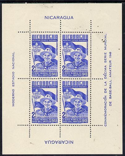 Nicaragua 1949 Scouts m/sheet (from Baseball set) comprising block of 4 of 2c blue unmounted mint