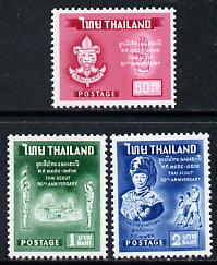 Thailand 1961 50th Anniversary of Thai Scout Movement set of 3 unmounted mint, SG 447-49*, stamps on scouts