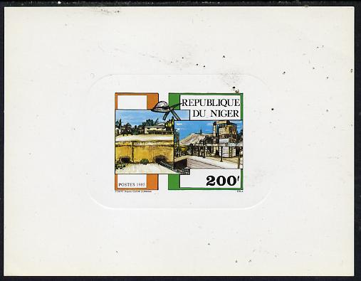 Niger Republic 1985 Philexafrique deluxe die proof of 200f (Mining) on sunken card, as SG 1035, stamps on , stamps on  stamps on mining     minerals