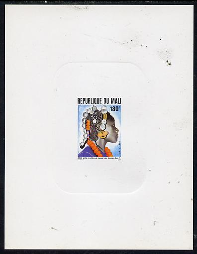 Mali 1982 Hairstyles deluxe die proof of 180f on sunken card, as SG 928, stamps on fashion, stamps on women, stamps on hair
