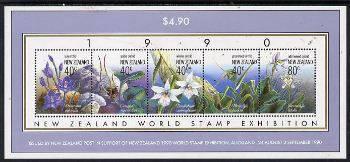 New Zealand 1990 New Zealand 1990 Stamp Exhibition m/sheet (Native Orchids) unmounted mint, SG MS 1547, stamps on flowers, stamps on orchids