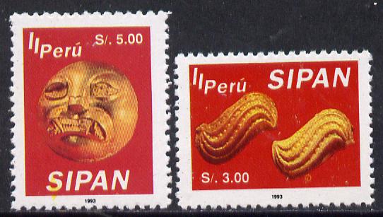 Peru 1994 Jewels from Sipan (2nd Series) perf set of 2 unmounted mint, SG 1830-31, Mi 1518-19*, stamps on , stamps on  stamps on jewellry     minerals