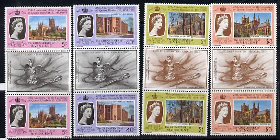 St Vincent - Grenadines 1978 Coronation 25th Anniversary set of 4 gutter pairs (SG 130-3) unmounted mint, stamps on , stamps on  stamps on royalty, stamps on coronation