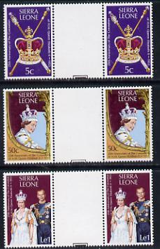 Sierra Leone 1978 Coronation 25th Anniversary set of 3 gutter pairs (SG 601-3) unmounted mint, stamps on , stamps on  stamps on royalty      coronation