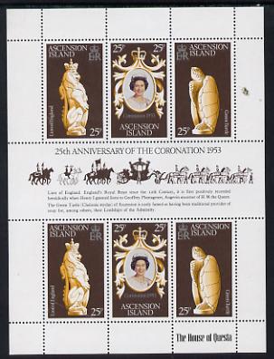Ascension 1978 Coronation 25th Anniversary sheetlet (QEII, Turtle & Lion) SG 233a unmounted mint, stamps on turtles, stamps on cats, stamps on royalty, stamps on reptiles, stamps on coronation, stamps on arms, stamps on heraldry
