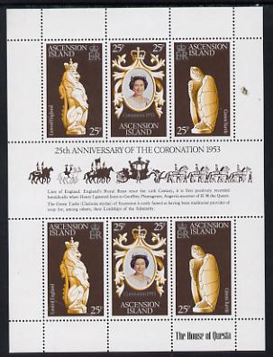 Ascension 1978 Coronation 25th Anniversary sheetlet (QEII, Turtle & Lion) SG 233a unmounted mint, stamps on , stamps on  stamps on turtles, stamps on  stamps on cats, stamps on  stamps on royalty, stamps on  stamps on reptiles, stamps on  stamps on coronation, stamps on  stamps on arms, stamps on  stamps on heraldry