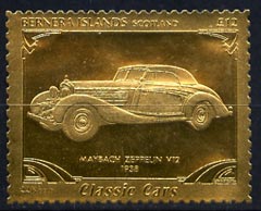 Bernera 1985 Classic Cars - 1938 Maybach Zeppelin V12 A312 value perforated & embossed in 22 carat gold foil unmounted mint, stamps on , stamps on  stamps on cars    maybach