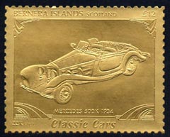 Bernera 1985 Classic Cars - 1934 Mercedes A312 value perforated & embossed in 22 carat gold foil unmounted mint, stamps on , stamps on  stamps on cars    mercedes