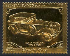 Bernera 1985 Classic Cars - 1928 Isotta Fraschini \A312 value perforated & embossed in 22 carat gold foil unmounted mint, stamps on cars    isotta, stamps on 