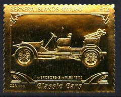 Bernera 1985 Classic Cars - 1902 Mercedes \A312 value perforated & embossed in 22 carat gold foil unmounted mint, stamps on cars    mercedes