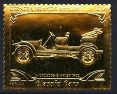 Bernera 1985 Classic Cars - 1902 Mercedes A312 value perforated & embossed in 22 carat gold foil unmounted mint, stamps on , stamps on  stamps on cars    mercedes