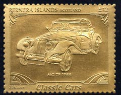 Bernera 1985 Classic Cars - 1955 MG TF A312 value perforated & embossed in 22 carat gold foil unmounted mint, stamps on , stamps on  stamps on cars, stamps on  stamps on  mg , stamps on  stamps on 