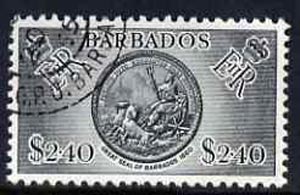 Barbados 1964-65 Great Seal $2.40 (wmk Block CA) fine cds used, SG 319*, stamps on heraldry, stamps on arms