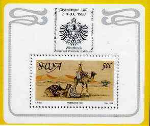 South West Africa 1988 Centenary of Postal Service m/sheet unmounted mint, (Camel Mail) , stamps on postal, stamps on animals, stamps on camels