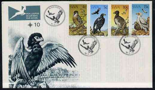 South West Africa 1975 Protected Birds of Prey set of 4 on unaddressed illustrated cover with special first day cancel, stamps on , stamps on  stamps on birds, stamps on  stamps on birds of prey