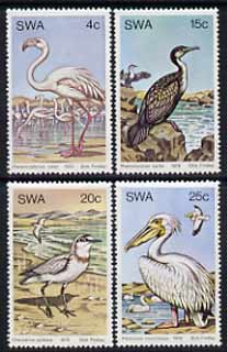 South West Africa 1979 Water Birds set of 4 unmounted mint, SG 330-33, stamps on , stamps on  stamps on birds, stamps on  stamps on flamingos, stamps on  stamps on pelicans, stamps on  stamps on cormorants, stamps on  stamps on plovers, stamps on  stamps on 