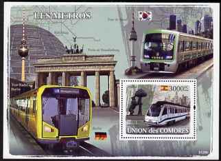 Comoro Islands 2008 Metro Trains perf s/sheet unmounted mint Michel BL438, stamps on railways, stamps on 