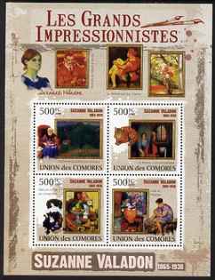 Comoro Islands 2009 Impressionists - Suzanne Valadon perf sheetlet containing 4 values unmounted mint, stamps on personalities, stamps on arts, stamps on impressionists, stamps on 